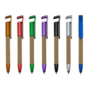 Caneta ecológica com suporte de celular e touch