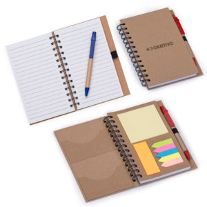 Bloco de anotações ecológico com caneta e post-it