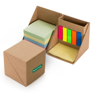 Bloco Ecológico de anotações em formato de cubo com  porta canetas