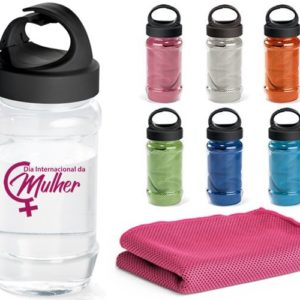 Toalha refrescante para esportes e squeeze com mosquetão 440ml